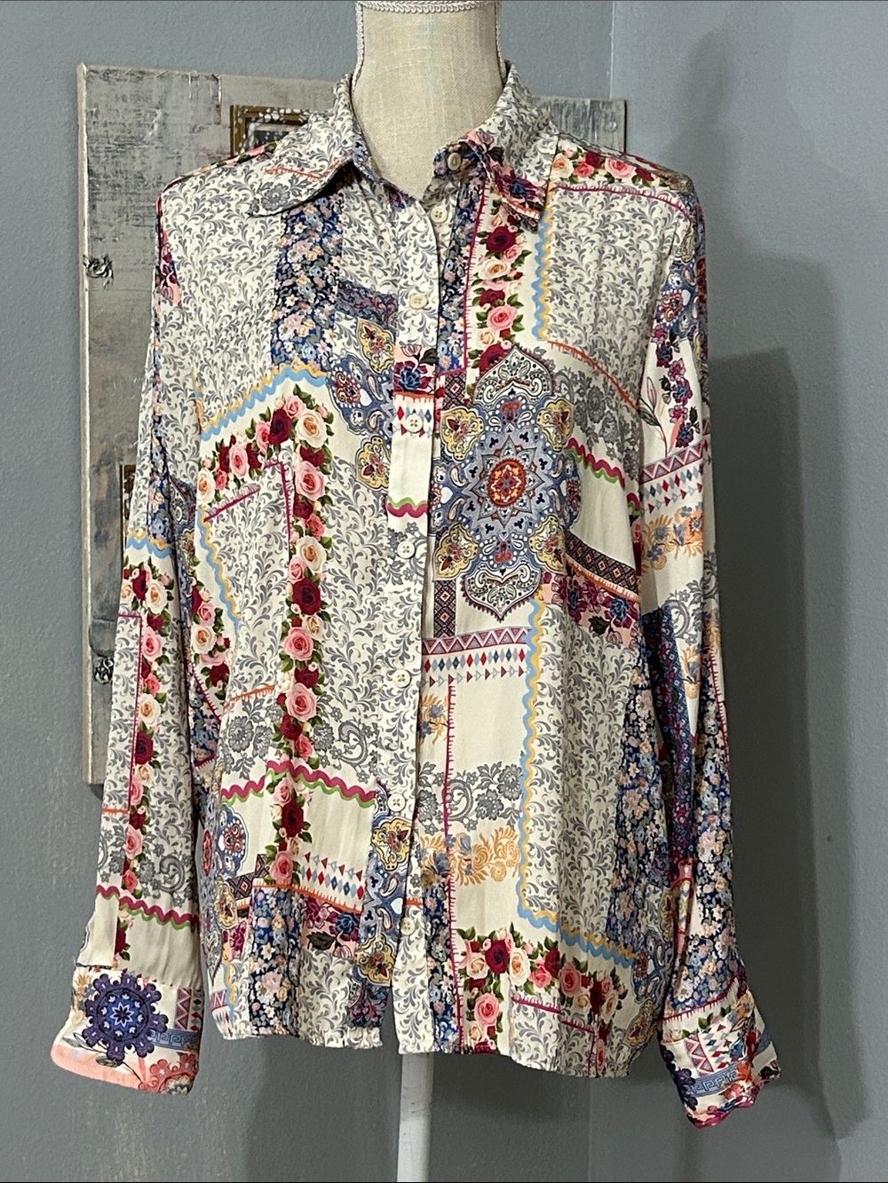 Rachel Zoe Printed Patchwork Button-Up Blouse - Multi colored